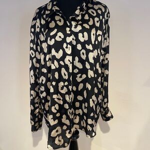Zara Black and Cream Animal Print Top